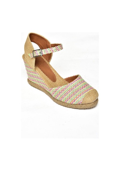 Fox Shoes P241612004 Renkli Kumaş Dolgu Topuklu Kadın Ayakkabı Çok Renkli