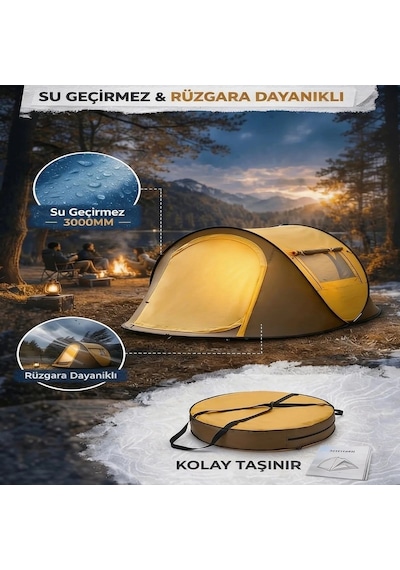 2 Kişilik Vagon Tipi Yarı Otomatik Kamp Çadırı Çift Kapılı, Çift Pencereli, Hafif Taşınabilir Outd Çok Renkli