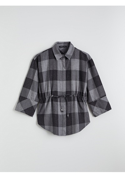 Lcwaıkıkı Classic Gri Ekose Oversize Kadın Gömlek