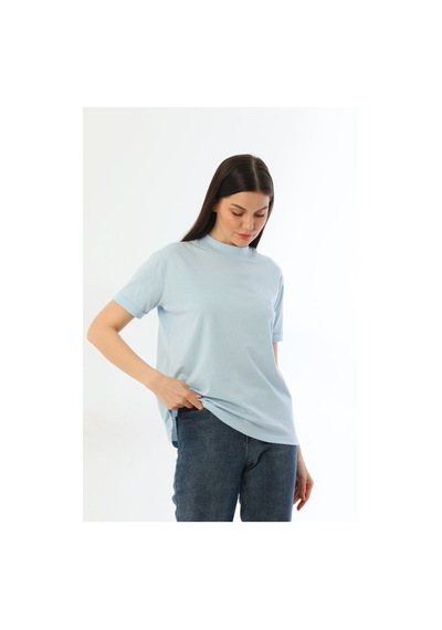 Kallima Mavi 2'Li Paket Dik Yaka Rahat Kalıp  Pamuk T-Shirt Mavi
