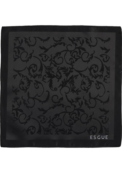 Esgue Hand Made 8 Cm Dalgalı Desen Siyah Renk Mendilli Kravat Lacivert - Gri