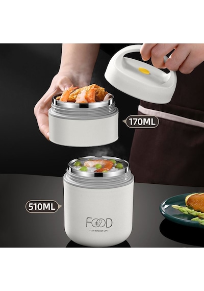 304 Çelik Çift Katlı Yemek Mama Saklama Termosu cin416by 680 ML Beyaz