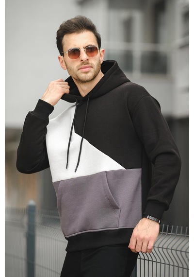 Placide Üç İplik Pamuklu Parçalı Kapüşonlu Erkek Sweatshirt 001