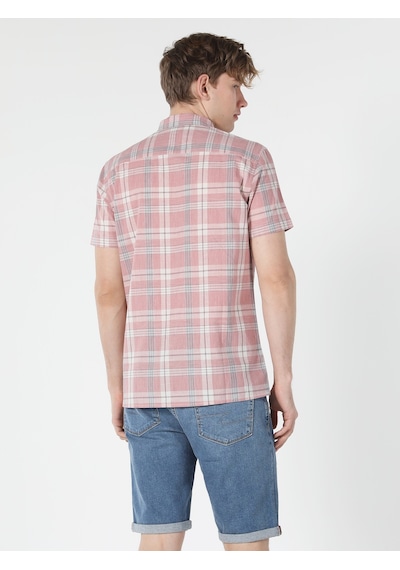 Colin's Regular Fit Shirt Neck Kareli Turuncu Erkek Kısa Kol Gömlek CL1057560_Q1.V1_PSL Somon