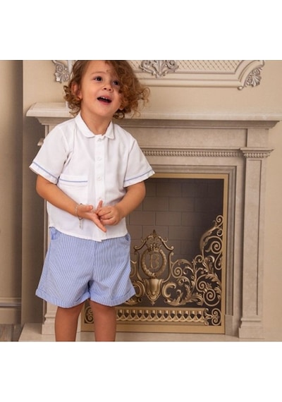 Erkek Çocuk Çizgili Pijama Takımı Mavi-beyaz Mavi - Beyaz