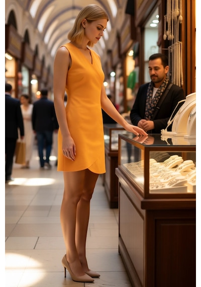 Benerly Kadın Halter Yaka Kolsuz A-line Mini Elbise %80 Pamuk %20 Keten K Turuncu