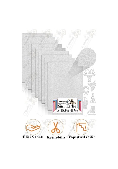 Gümüş Gri Simli Karton A5 15x20 Cm 10 Lu 1 Paket Simli Fon Kartonu Parıltılı Kağıt Anasınıfı Kreş Etkinlik Proje Diğer