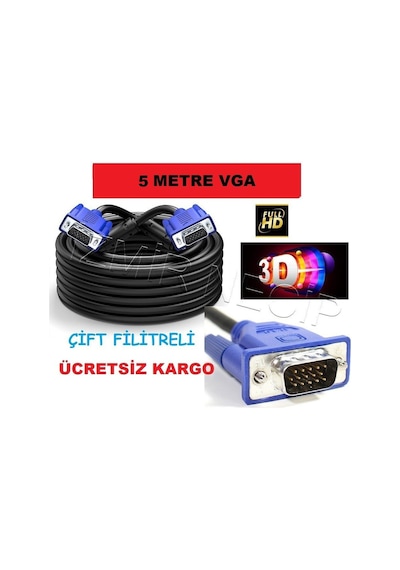 5 Mt Vga Kasa Mönitör Arasi Pc Tv Arasinda Görüntü Aktarim Kablos