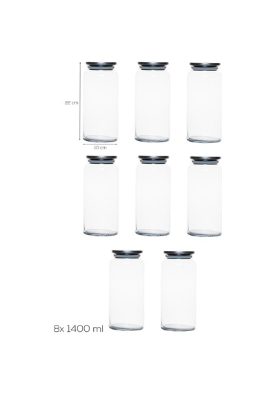 Porsima 4401 Bormio Metal Kapaklı 8li Cam Kavanoz Seti Vakum Kapaklı Saklama Düzenleme Kabı Seti 1400ml Şeffaf