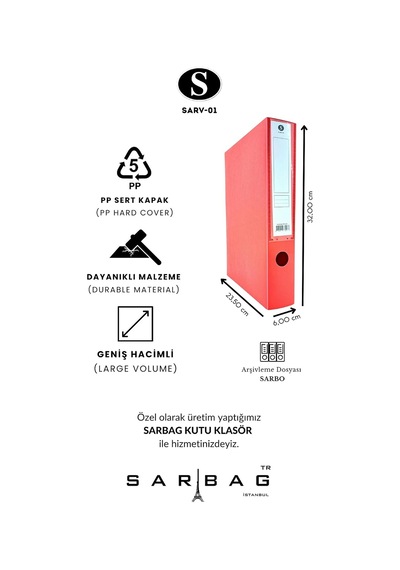 Sarbag Sert Plastik Arşiv Kutusu 24x32x6 Cm 4 Adet Kırmızı