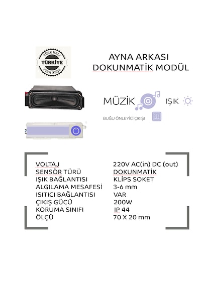 Ayna Arkası 220v Bluetooth Hoparlör Dokunmatik Sensör