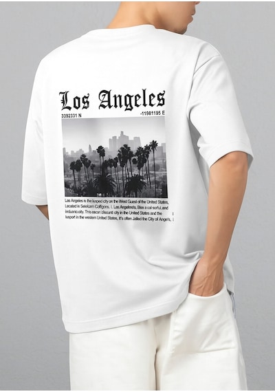 Los Angeles Baskılı Oversize Beyaz T-shirt BEYAZ