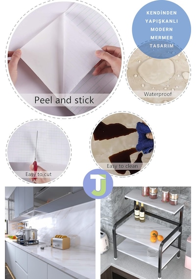 Technojet Kendinden Yapışkanlı Mermer Desen Folyo Mutfak Banyo Tezgah Duvar Masa Kaplama 60cmx100cm