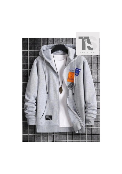 Tarzsokak Yazı Tasarımlı Sweatshirt Fermuarlı Hırka Unisex Gri