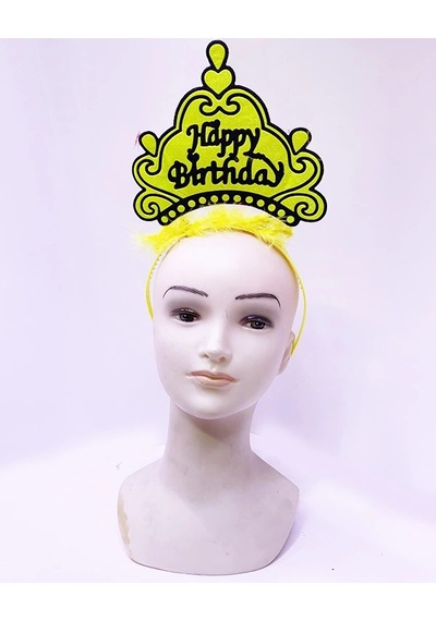 Happy Birthday Neon Sarı Renk Doğum Günü Tacı 24x15 Cm Çocuk
