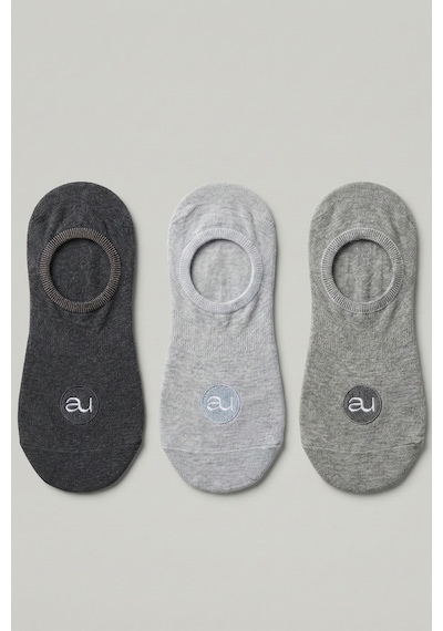 Allunique Penye Pamuk 3'lü Gri Asorti Görünmez Sneaker Çorap GRİ MELANJ