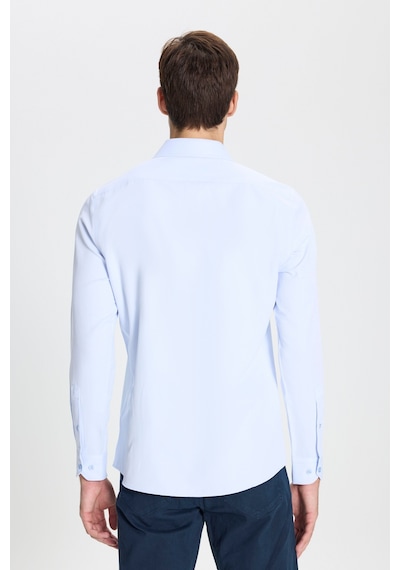 George Henry Pamuklu Oxford Slim Fit Dar Kesim İtalyan Yaka Armürlü Gömlek Mavi