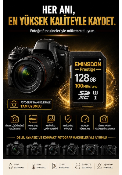 Prestige 128gb 4k Hafıza Kartı Sadece Fotoğraf Makinesi Video Kamerasıyla Uyumlu 100mb/s