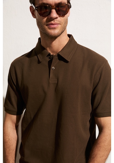 Grimelange Mınnutu Erkek Organik Pamuklu Polo Yakalı Regular Fit Kahverengi T-shirt