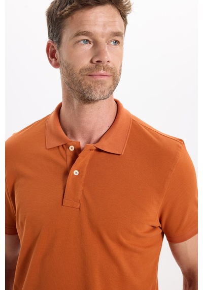 Tudors Erkek Slim Fit Dar Kesim Premium Seri %100 Pamuk Yumuşak Dokulu Merserize Hardal Polo Yaka Tişört-50920 Kahverengi