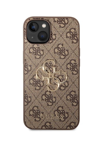 Apple Uyumlu iPhone 15 Plus Kılıf Guess Lisanslı Pu Deri Yazı Ve 4g Metal Logolu Desen Kahverengi