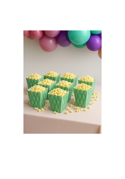 Mısır Kutusu Pop Corn Kutusu Dalgalı Yeşil Desenli / 8 Parça