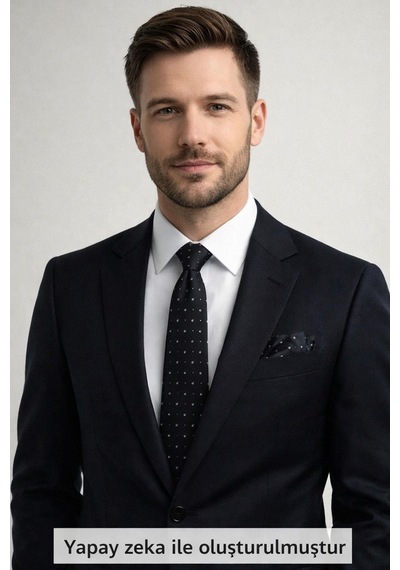 Gaffy Beyaz Füme Desenli Siyah Dokuma Kumaş Mendilli Slim Fit Kravat // Sdk-2612-1 Siyah