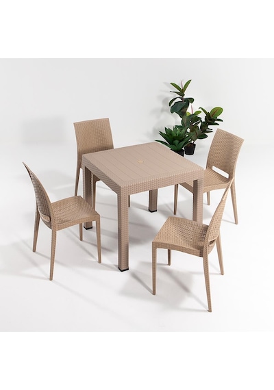 Rattan 80x80 Camsız Cappucino Masa / 4 Adet Rattan Kolsuz Cappucino Sandalye Takımı Cappucino Rattan 80x80 Camsız Cappucino Masa / 4 Adet Rattan Kolsuz Cappucino Sandalye Takımı Cappucino