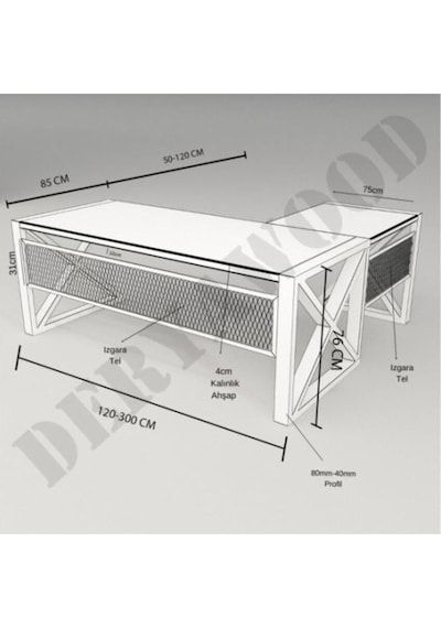 Deryawood Gold Masif Ahşap L Bilgisayar Masası Modüllü 210x85x76cm 50x75 Yan Modül