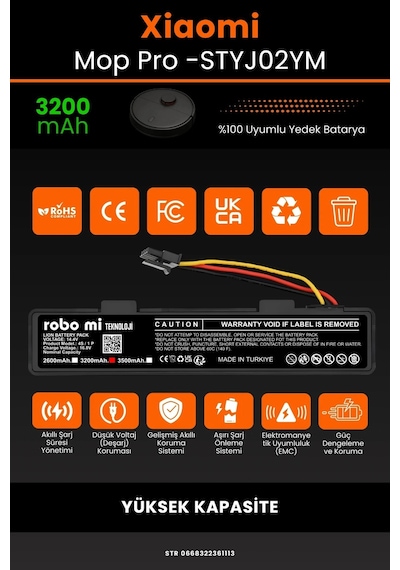 Xiaomi Mi Vacuum Mop Pro STYTJ02YM Uyumlu 3200mAh Robot Süpürge Bataryası