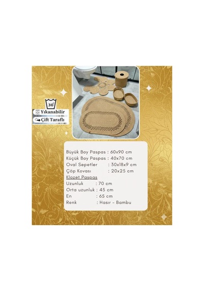 Jüt,hasır,banyo Takımı,banyo Paspası, Paspas Takımı,makyaj Sepeti,banyo Kovası,klozet Paspas, Bej Bej