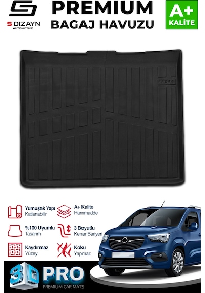 S-dizayn Opel Combo E Seperatörsüz 3d Pro Bagaj Havuzu 2019 Üzeri A+ Kalite