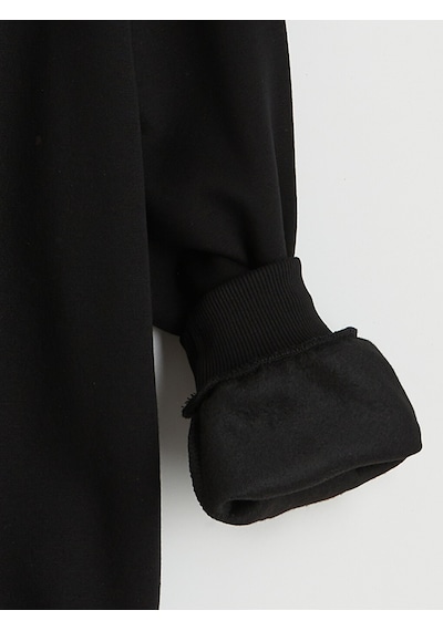 Lcw Vision Siyah Bisiklet Yaka Oversize Kadın Kalın Sweatshirt