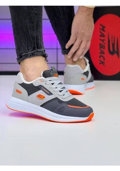 Mayback Erkek Günlük Ortopedik Sneaker Spor Ayakkabı Gri - Turuncu