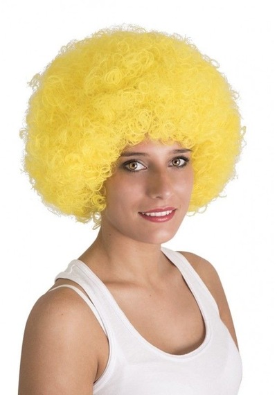 Sarı Renk Kıvırcık Afro Bonus Peruk 5691 "