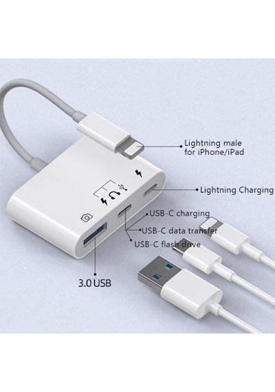 Polham Apple Uyumlu iPad Ve iPhone Lightning Usb Okuyucu Type C Şarj Kulaklık Dönüştürücü Kablosu