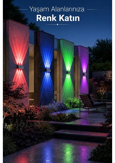 Güneş Enerjili Rgb Solar Aplik 6 Led, Renkli Işıklı Otomatik Yanan Dış Mekan Duvar Lambası, Bahçe Balkon Teras Aydınlatması Diğer