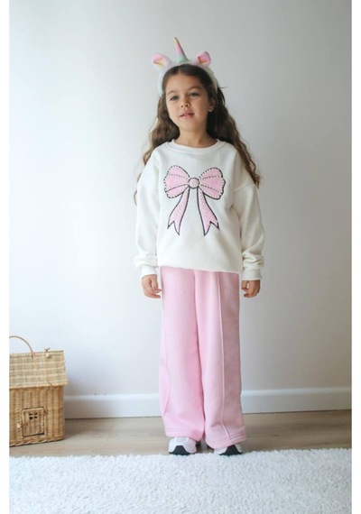 Jeliboomkidswear Kız Çoçuk İnci İşlemeli 2 Li Takım Beyaz-pembe