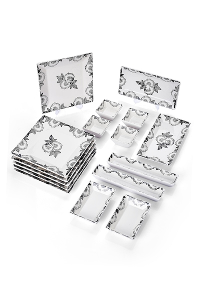 Piatti Naturali 16 Parça 6 Kişilik Black Rose Kahvaltı Takımı Handmade Sunum Seti Siyah