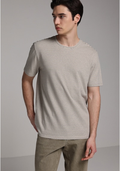 Colin's Colins Regular Fit Yuvarlak Yaka Çizgili Erkek Ekru Kısa Kol Tişört Cl1078054 Q1.v2 Ecr