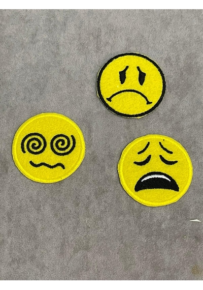 5cm Çaplı Farklı Suratlı 3'lü Smile Ütü Ile Yapışan Aplik Arma Yama