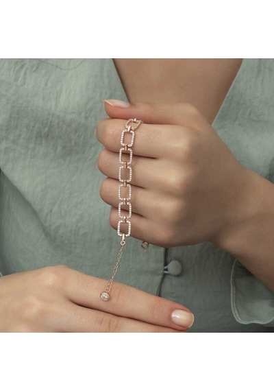 925 Ayar Gümüş Rose Kare Taşlı Bileklik