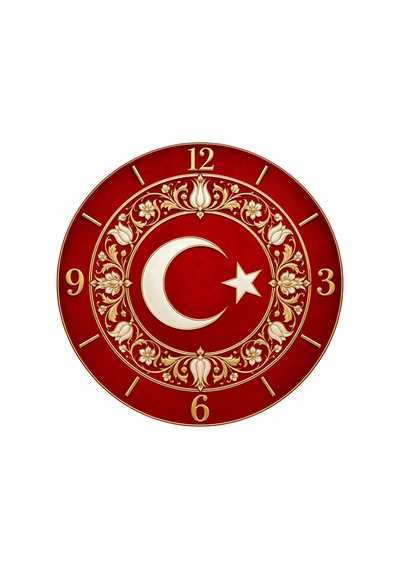 Türk Bayraklı Ay Yıldız Desenli 45 Cm Ahşap Sessiz Akar Mekanizmalı Uv Baskılı Dekoratif Duvar Saati Hediyelik 1084 Çok Renkli