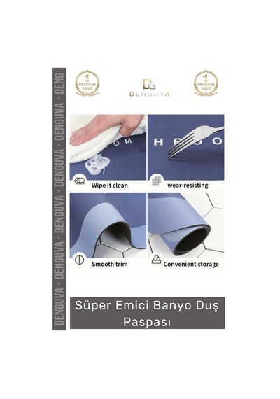 Duşpaspası Nappa Deri Kaymaz Kauçuk Taban Hızlı Kuruyan Gri Mavi Süper Emici Banyo Duş Paspası Çok Renkli