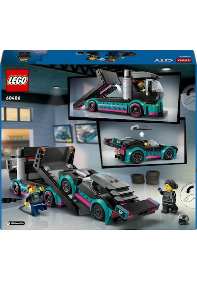LEGO® City Yarış Arabası ve Araba Taşıyıcı Kamyon 60406 6+ Yaratıcı Oyuncak Yapım Seti - 328 Parça