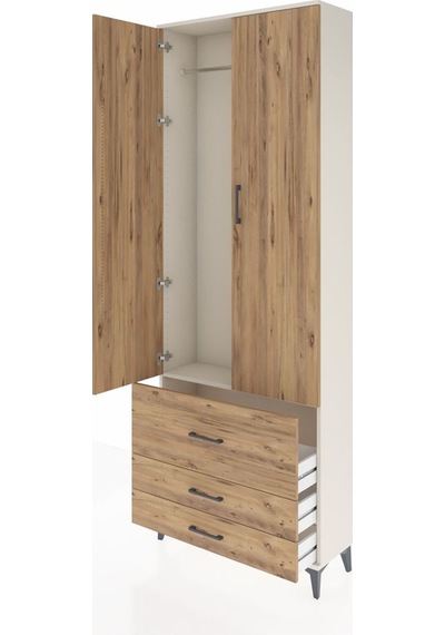 Arges Dolap Tek Raflı 3 Çekmeceli Tek Askılı 88x30x243 Aytaşı-çam Aytası