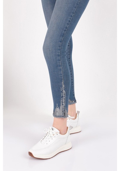 Dgn 444 Kadin Kalin Taban Sneakers Ayakkabi Beyaz