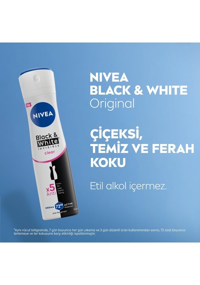 Kadın Sprey Deodorant Black&white Invisible Clear 150 Ml, Men Erkek Sprey Deodorant Black&white Fresh150 Ml,2'li Paket