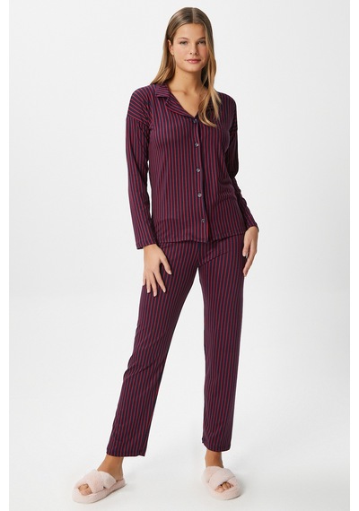 Ritnice Kadın Secret Extra Soft Lacivert Bordo Çizgili Pijama Takımı Bordolacivert Bordo - Lacivert