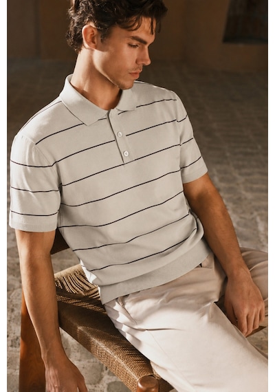 Tarz Cool Erkek Old Money Çizgili Polo Yaka Triko Tişört Slim Fit Bej